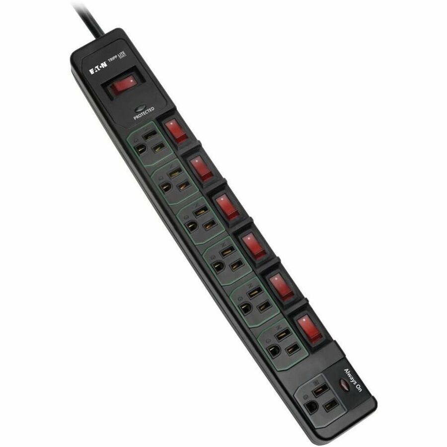 Tripp Lite Eco Surge Protector Power Strip Green 7-Outlet 6ft Cord, Black - 7 x NEMA 5-15R - 1800 VA - 1080 J - 120 V AC Input - 120 V AC Output - TLP76MSGB - eCommerce Business Prime