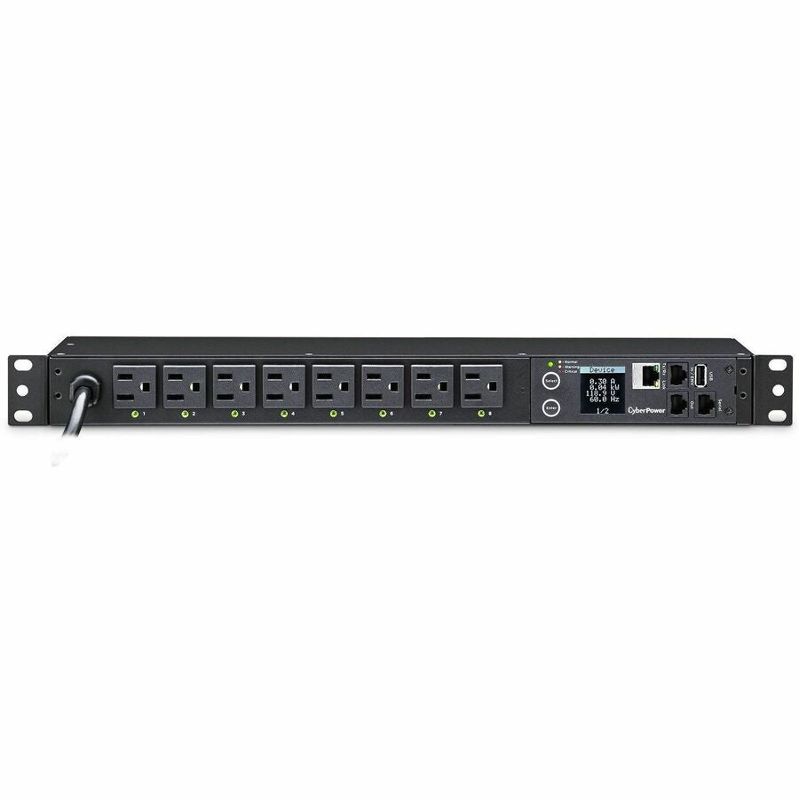 CyberPower PDU41001 Single Phase 100 - 120 VAC 15A Switched PDU - 8 Outlets, 12 ft, NEMA 5-15P, Horizontal, 1U, SNMP, LCD, 3YR Warranty - PDU41001 - eCommerce Business Prime