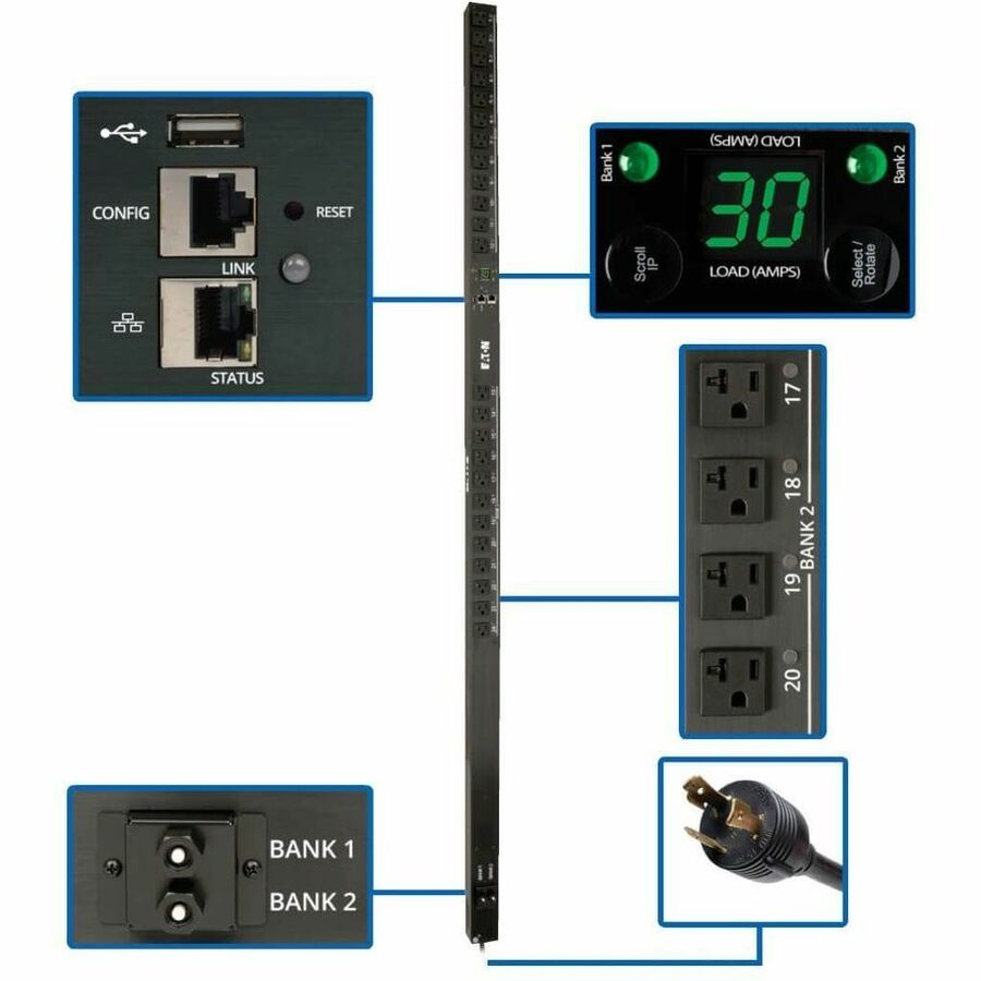 Tripp Lite PDU Switched 2.9kW 120V 24 5-15/20R LX Platform Interface 0U TAA - Switched - NEMA L5-30P - 24 x NEMA 5-15/20R - 120 V AC - Network (RJ-45) - 0U - Vertical - Rack Mount - TAA Compliant - PDUMV30NETLX - eCommerce Business Prime