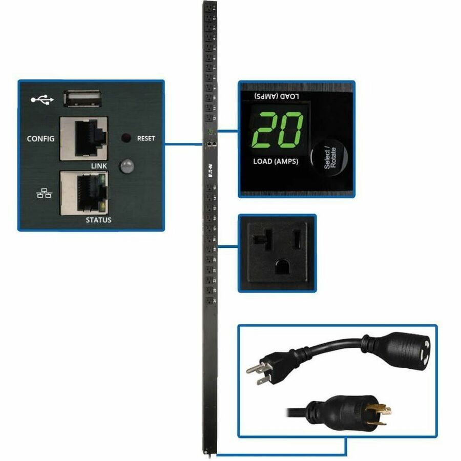 Tripp Lite PDU Switched 1.9kW 120V 24 5-15/20R 20A LX Platform 0URM TAA - Switched - NEMA L5-20P/5-20P - 24 x NEMA 5-15/20R - 120 V AC - Network (RJ-45) - 0U - Vertical - Rack Mount - TAA Compliant - PDUMV20NETLX - eCommerce Business Prime