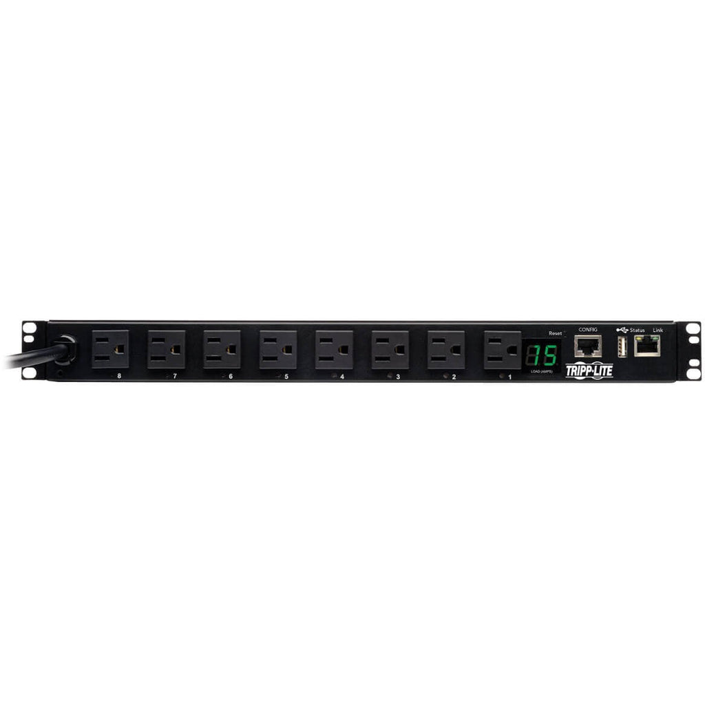 Tripp Lite PDU Switched 120V 1.4kW 15A 8 5-15R 5-15P LX Interface 1URM TAA - Switched - NEMA 5-15P - 8 x NEMA 5-15R - 120 V AC - 1U - Horizontal - Rack Mount - Rack-mountable - TAA Compliant - PDUMH15NET2LX - eCommerce Business Prime