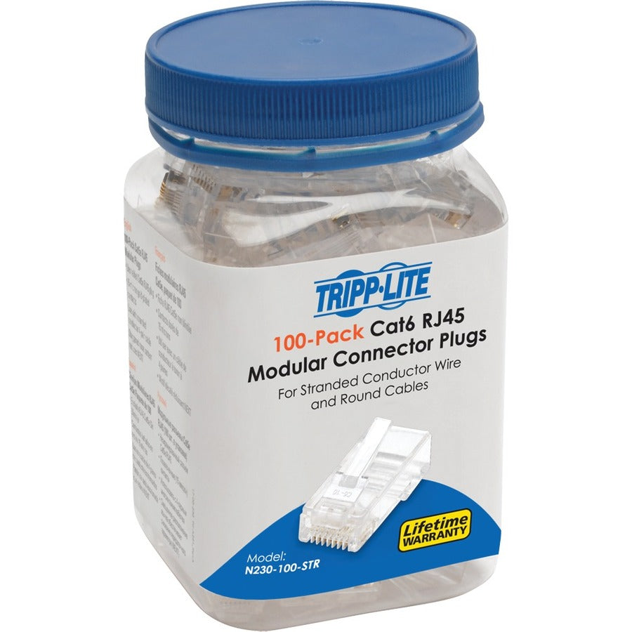 Tripp Lite Cat6 RJ45 Modular Plug for Round Stranded UTP Conductor 4-Pair, 100 Pack - 100 Pack - 1 x RJ-45 Network Male - N230-100-STR - eCommerce Business Prime