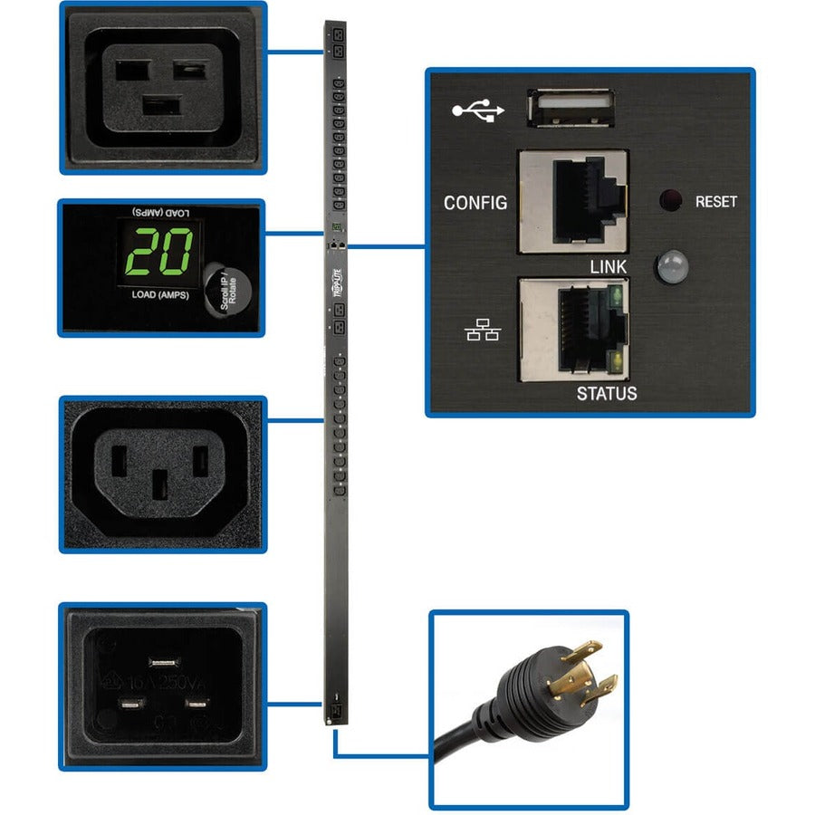 Tripp Lite PDU Monitored 3.3-3.7kW 20 C13 4 C19 208/230V 20A LX Platform 0URM - Monitored - 20 x IEC 60320 C13, 4 x IEC 60320 C19 - 230 V AC - Network (RJ-45) - 0U - Vertical - MountRack-mountable - T - PDUMNV20HVLX - eCommerce Business Prime