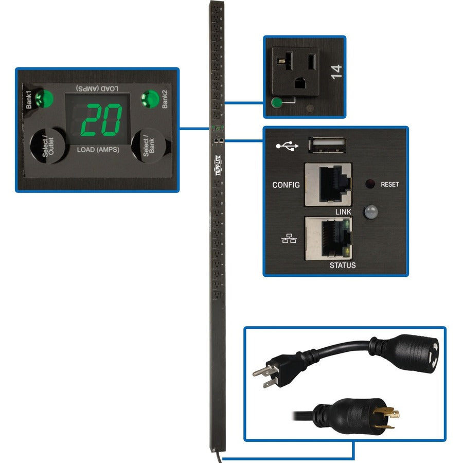 Tripp Lite PDU Switched 120V 20A 24 5-15/20R L5-20P LX Interface 0URM TAA - Switched - NEMA 5-20P, NEMA L5-20P - 24 x NEMA 5-15/20R - 120 V AC - 0U - Vertical - Rack Mount - Rack-mountable - TAA Compl - PDUMVR20NETLX - eCommerce Business Prime