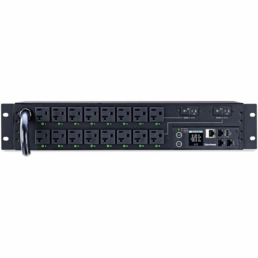 CyberPower PDU41003 Single Phase 100 - 120 VAC 30A Switched PDU - 16 Outlets, 12 ft, NEMA L5-30P, Horizontal, 2U, SNMP, 3YR Warranty - PDU41003 - eCommerce Business Prime
