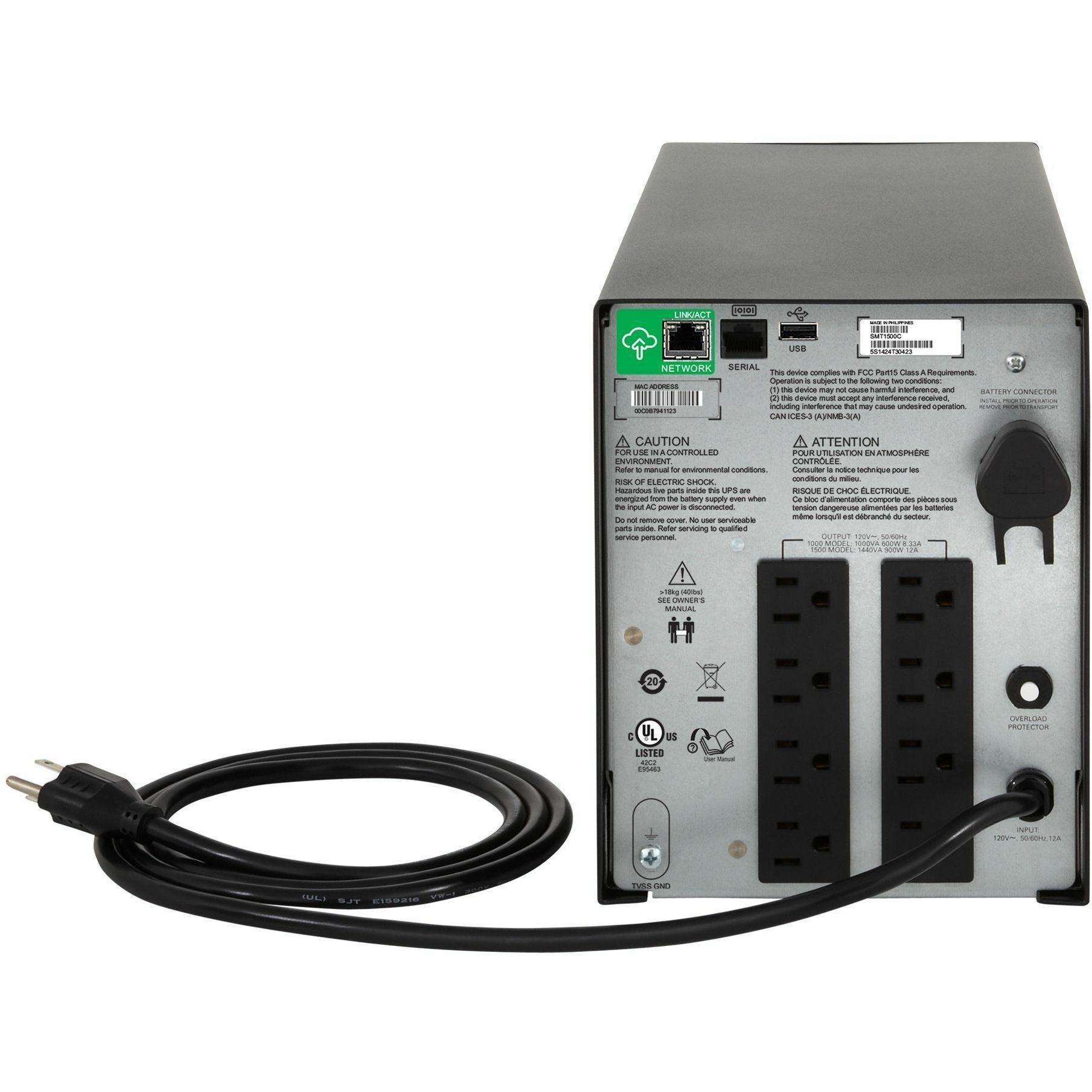 APC by Schneider Electric Smart-UPS C 1000VA LCD 120V with SmartConnect - Tower - 3 Hour Recharge - 9.20 Minute Stand-by - 120 V AC Input - 120 V AC Output - 8 x NEMA 5-15R - SMC1000C - eCommerce Business Prime