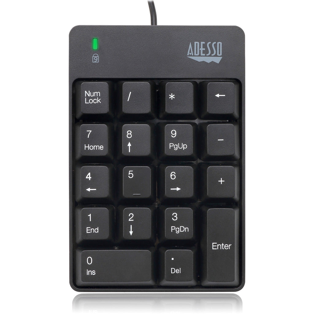 Adesso USB Spill Resistant 18-Key Numeric Keypad - Cable Connectivity - USB Interface - 18 Key - English (US) - Windows - Membrane Keyswitch - Black - AKB-601UB - eCommerce Business Prime