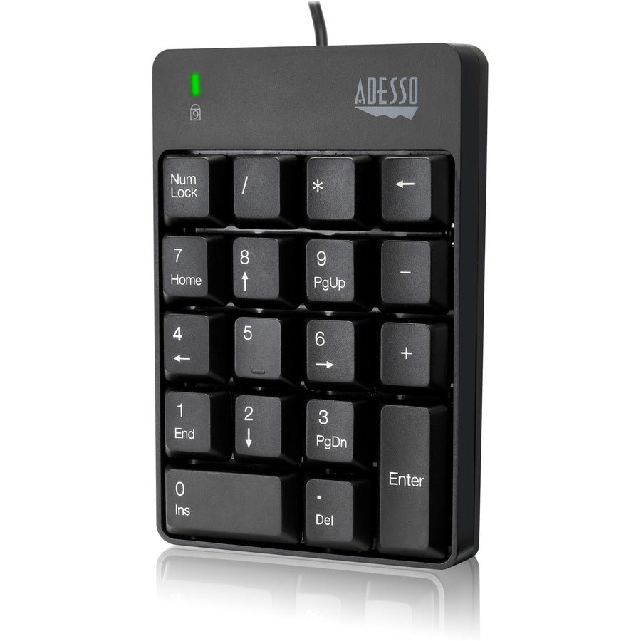 Adesso USB Spill Resistant 18-Key Numeric Keypad - Cable Connectivity - USB Interface - 18 Key - English (US) - Windows - Membrane Keyswitch - Black - AKB-601UB - eCommerce Business Prime