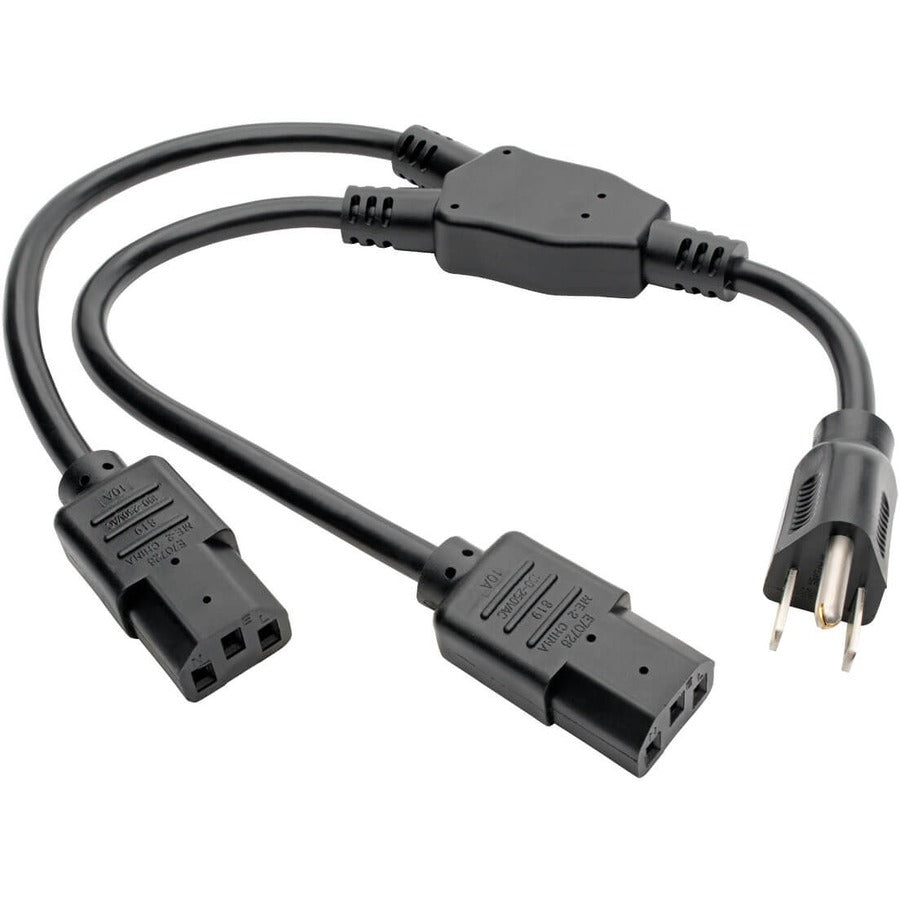 Tripp Lite Dual IEC Power Cord Splitter Cable 5-15P to 2x IEC-320 C13 18in - For Desktop Computer - Black - P006-18N-2 - eCommerce Business Prime