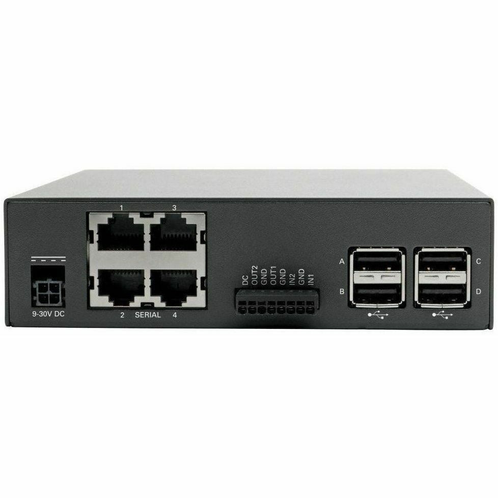 Tripp Lite 4-Port Console Server with Dual GB NIC, 4G, Flash and 4 USB Ports - Twisted Pair - 2 x Network (RJ-45) - 4 x USB - 4 x Serial Port - 1000Base-X - Gigabit Ethernet - Management Port - Rack-m - B093-004-2E4U - eCommerce Business Prime
