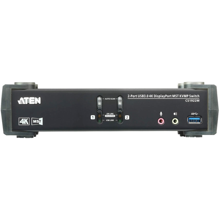 ATEN 2-Port USB 3.0 4K DisplayPort MST KVMP Switch (Cables Included)-TAA Compliant - 2 Computer(s) - 1 Local User(s) - 4096 x 2160 - 6 x USB - 1 x HDMI - Desktop - 3 x DisplayPort - CS1922M - eCommerce Business Prime