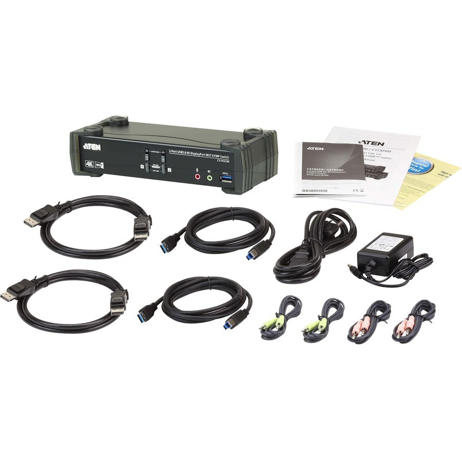 ATEN 2-Port USB 3.0 4K DisplayPort MST KVMP Switch (Cables Included)-TAA Compliant - 2 Computer(s) - 1 Local User(s) - 4096 x 2160 - 6 x USB - 1 x HDMI - Desktop - 3 x DisplayPort - CS1922M - eCommerce Business Prime