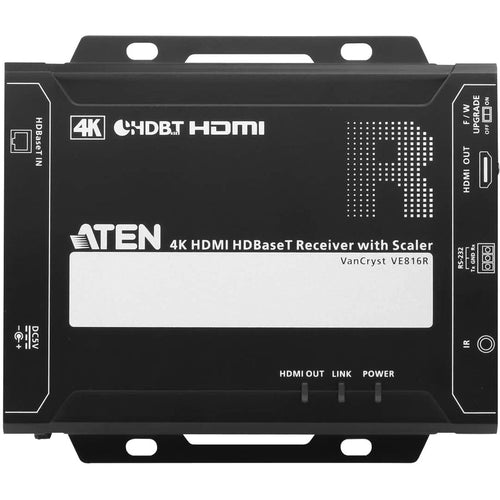 ATEN 4K HDMI HDBaseT Receiver with Scaler-TAA Compliant - 1 Output Device - 492.13 ft Range - 1 x Network (RJ-45) - 1 x HDMI Out - 4K - 4096 x 2160 - Twisted Pair - Category 6a - Rack-mountable - VE816R - eCommerce Business Prime