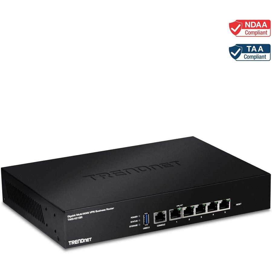 TRENDnet Gigabit Multi-WAN VPN Business Router; TWG-431BR; 5 x Gigabit ports; 1 x Console Port; QoS; Inter-VLAN Routing; Dynamic Routing; Load-Balancing; High Availability; Online Firmware Updates - G...  - TWG-431BR - eCommerce Business Prime