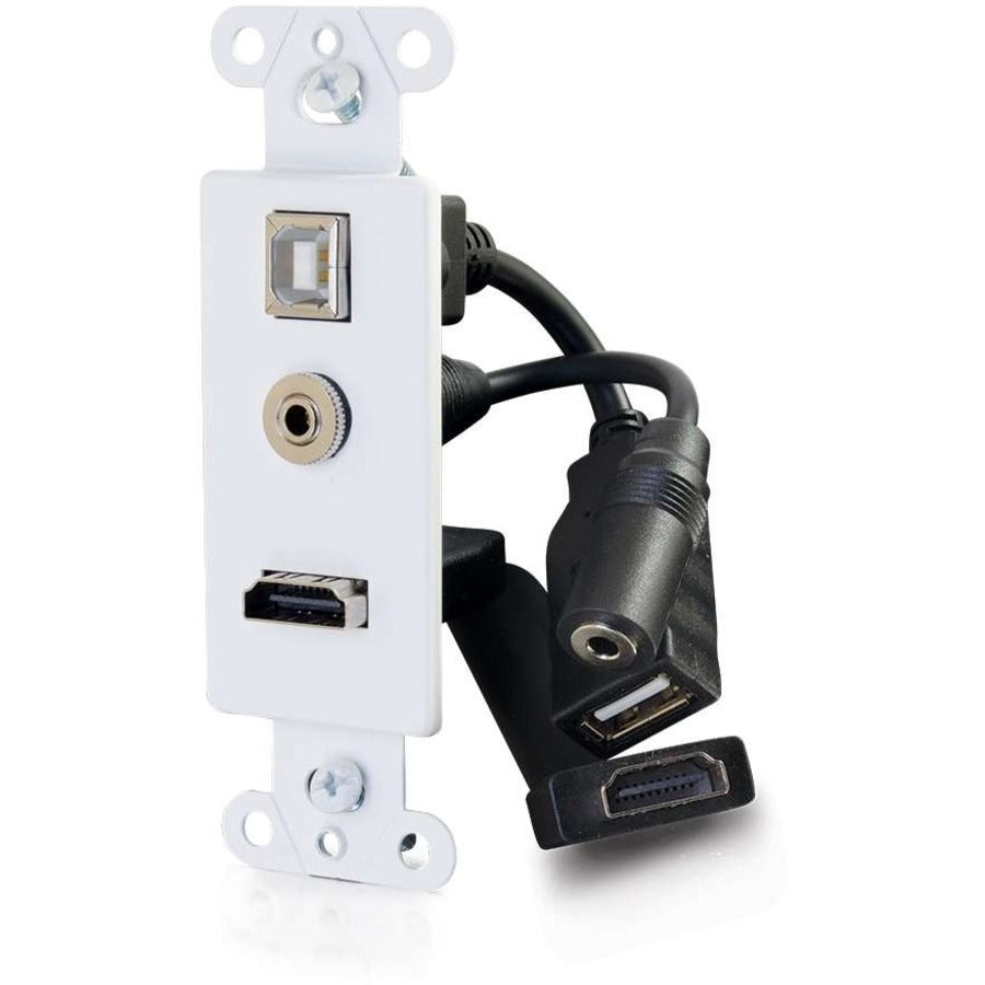 C2G Decorative HDMI Wall Plate with USB and 3.5mm White - White - Polyvinyl Chloride (PVC) - 1 x HDMI Port(s) - 1 x Mini-phone Port(s) - 39873 - eCommerce Business Prime