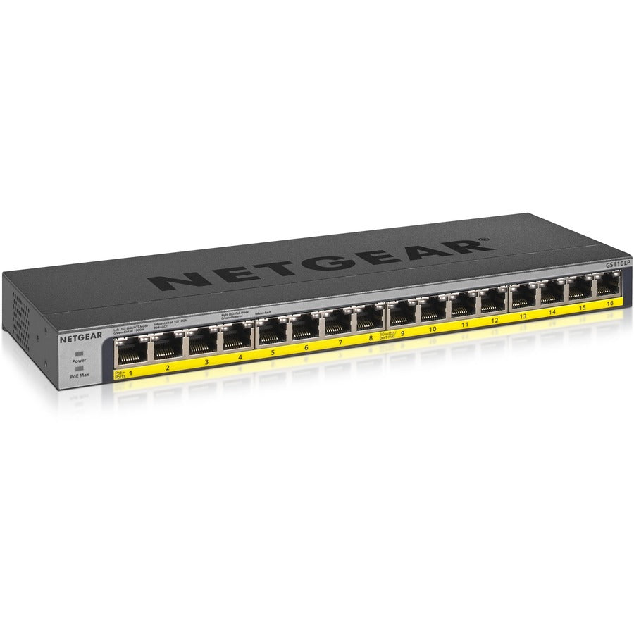 Netgear 16-Port 76W PoE/PoE+ Gigabit Ethernet Unmanaged Switch - 16 Ports - 2 Layer Supported - Twisted Pair - Wall Mountable, Rack-mountable, Desktop - Lifetime Limited Warranty - GS116LP-100NAS - eCommerce Business Prime
