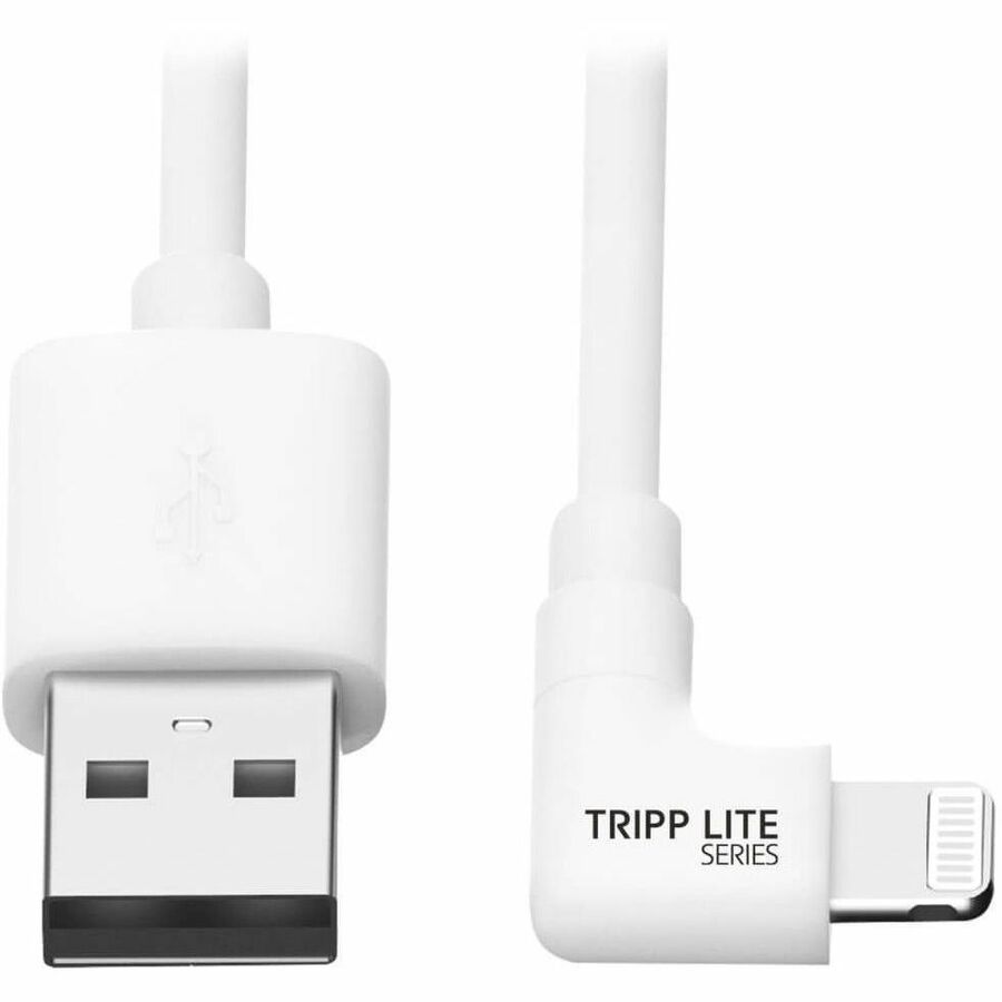 Tripp Lite Lightning to USB Sync Charge Cable Right-Angle for iPhones iPads Apple White 3ft 3' - Lightning/USB for iPod, iPad, iPhone, Wall Charger - 60 MB/s - 3 ft - 1 x Type A Male USB - 1 x Lightni...  - M100-003-LRA-WH - eCommerce Business Prime