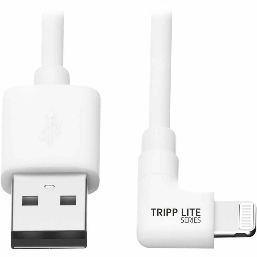 Tripp Lite Lightning to USB Sync Charge CAble Right-Angle for iPhones iPads Apple White 6ft 6' - Lightning/USB for iPod, iPad, iPhone, Wall Charger - 60 MB/s - 6 ft - 1 x Type A Male USB - 1 x Lightni...  - M100-006-LRA-WH - eCommerce Business Prime