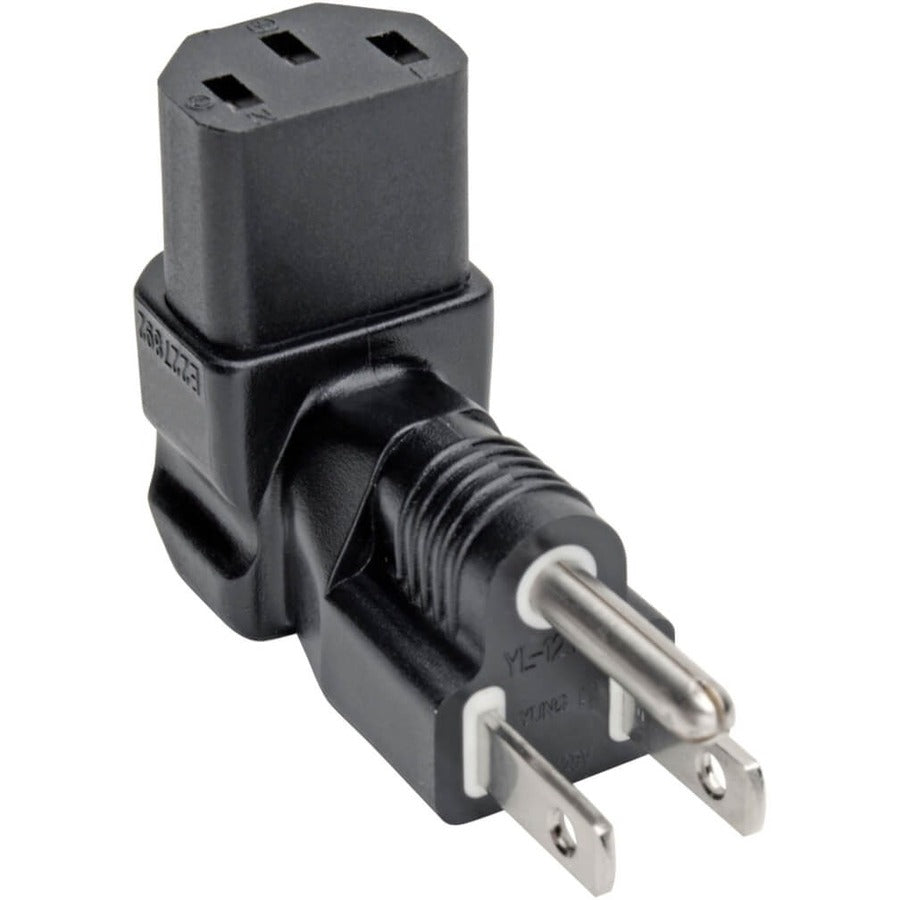 Tripp Lite Down-Angled NEMA 5-15P to C13 Power Cord Adapter - 10A, 125V, Black - 1 x NEMA 5-15P Plug - 1 x IEC 60320 C13 Receptacle - 125 V AC / 10 A - Black - P006-000-DA - eCommerce Business Prime