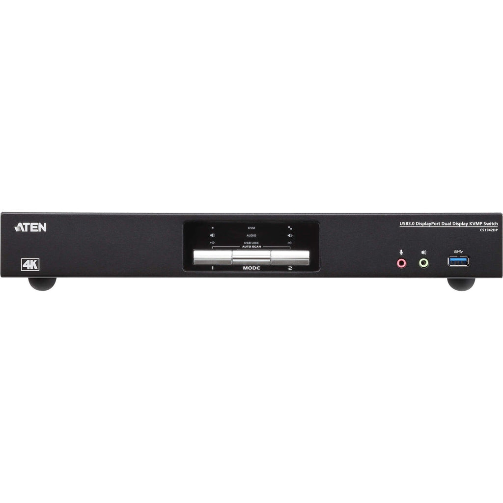 ATEN 2-Port USB 3.0 4K DisplayPort Dual Display KVMP Switch-TAA Compliant - 2 Computer(s) - 1 Local User(s) - 4096 x 2160 - 1 x Network (RJ-45) - 6 x USB - Rack-mountable - 6 x DisplayPort - CS1942DP - eCommerce Business Prime