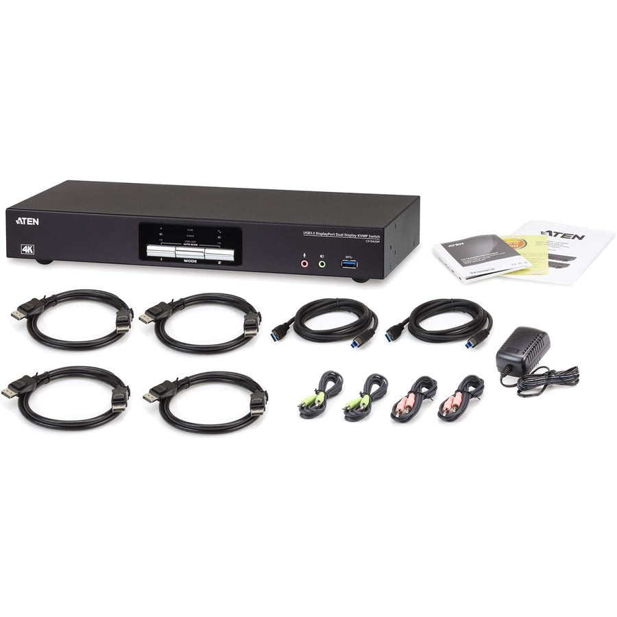 ATEN 2-Port USB 3.0 4K DisplayPort Dual Display KVMP Switch-TAA Compliant - 2 Computer(s) - 1 Local User(s) - 4096 x 2160 - 1 x Network (RJ-45) - 6 x USB - Rack-mountable - 6 x DisplayPort - CS1942DP - eCommerce Business Prime