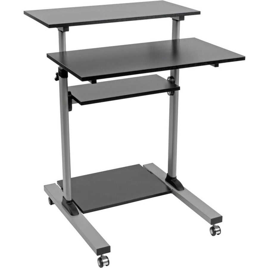 Tripp Lite Rolling Standing Desk/Workstation on Wheels, Height Adjustable, Mobile - 132.28 lb Load Capacity - 4 x Shelf(ves) - Floor - Medium Density Fiberboard (MDF), Steel - Black - WWSSRC - eCommerce Business Prime