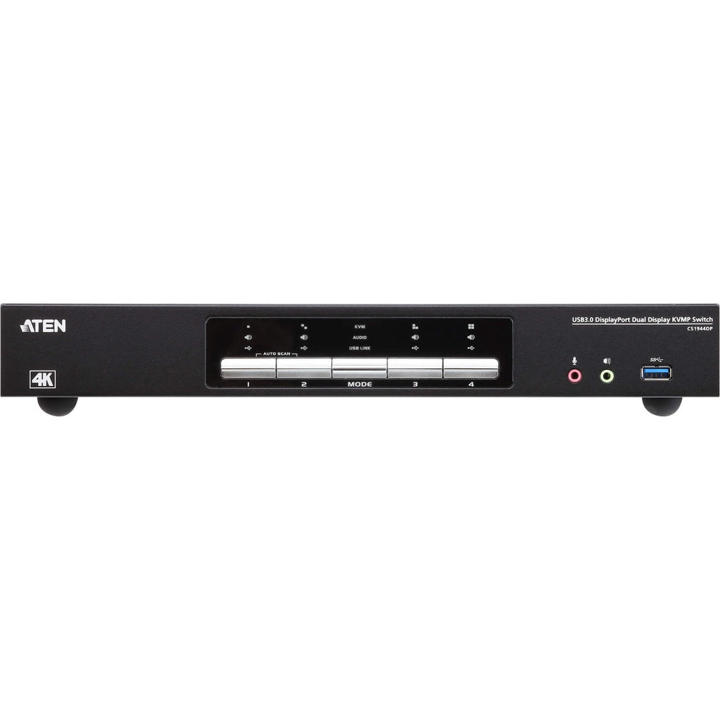 ATEN 4-Port USB 3.0 4K DisplayPort Dual Display KVMP Switch-TAA Compliant - 4 Computer(s) - 1 Local User(s) - 4096 x 2160 - 1 x Network (RJ-45) - 8 x USB - Desktop - 10 x DisplayPort - CS1944DP - eCommerce Business Prime