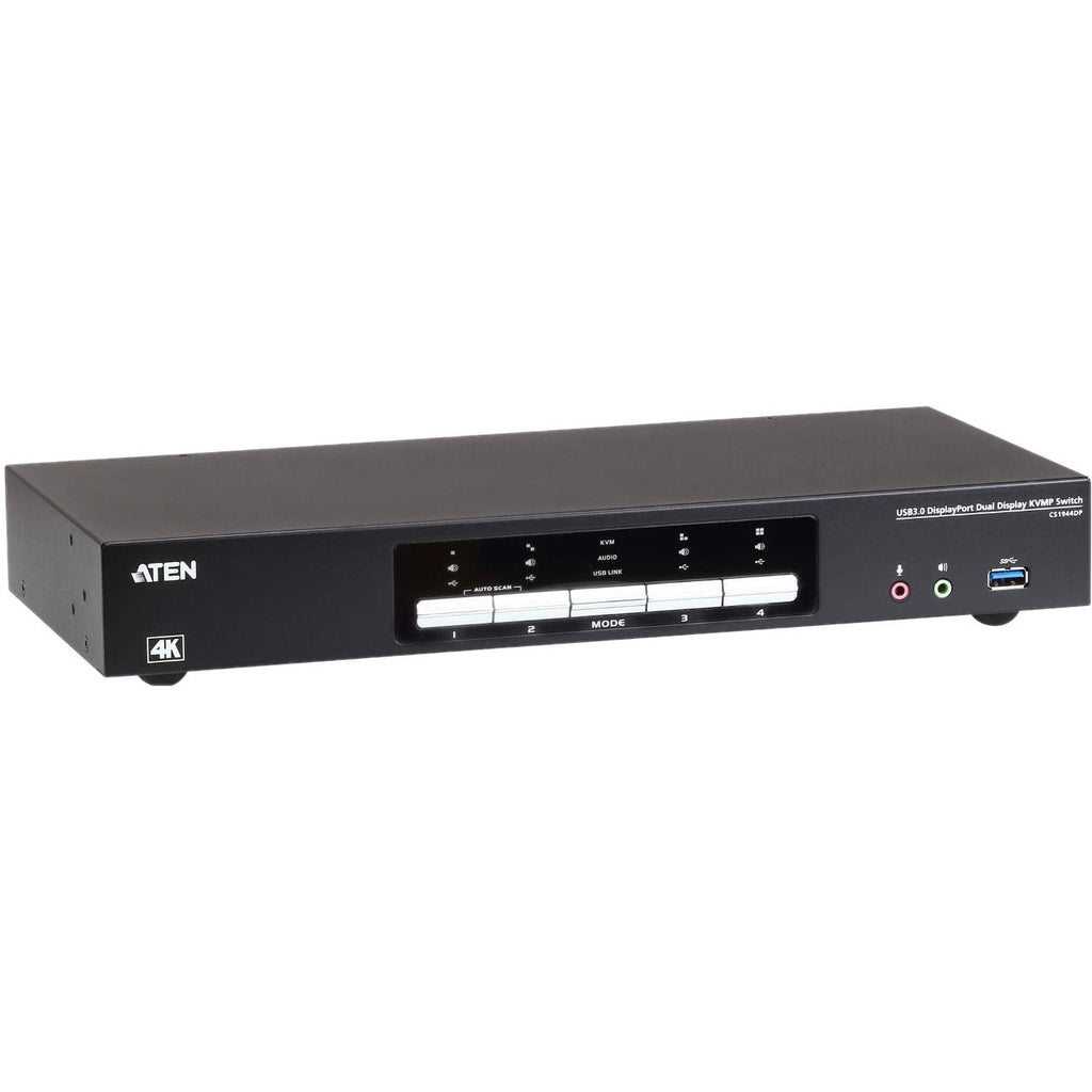 ATEN 4-Port USB 3.0 4K DisplayPort Dual Display KVMP Switch-TAA Compliant - 4 Computer(s) - 1 Local User(s) - 4096 x 2160 - 1 x Network (RJ-45) - 8 x USB - Desktop - 10 x DisplayPort - CS1944DP - eCommerce Business Prime