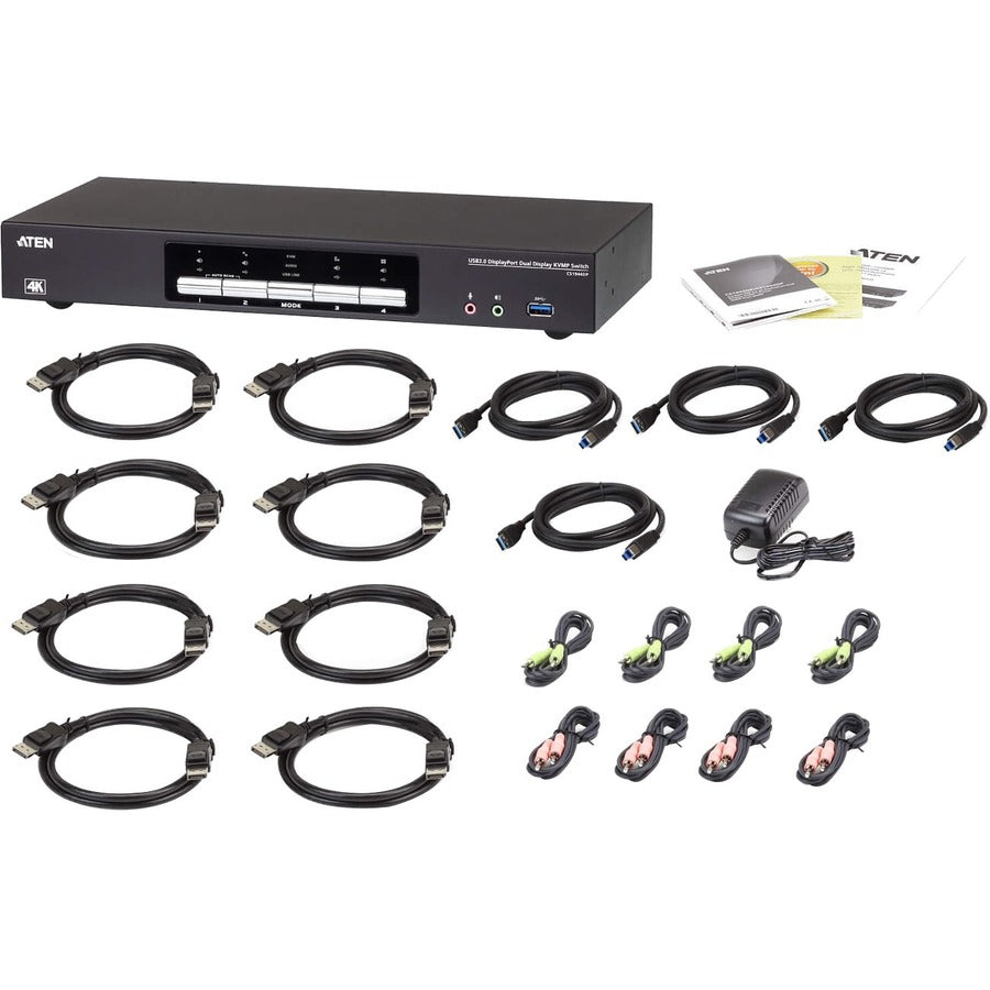 ATEN 4-Port USB 3.0 4K DisplayPort Dual Display KVMP Switch-TAA Compliant - 4 Computer(s) - 1 Local User(s) - 4096 x 2160 - 1 x Network (RJ-45) - 8 x USB - Desktop - 10 x DisplayPort - CS1944DP - eCommerce Business Prime