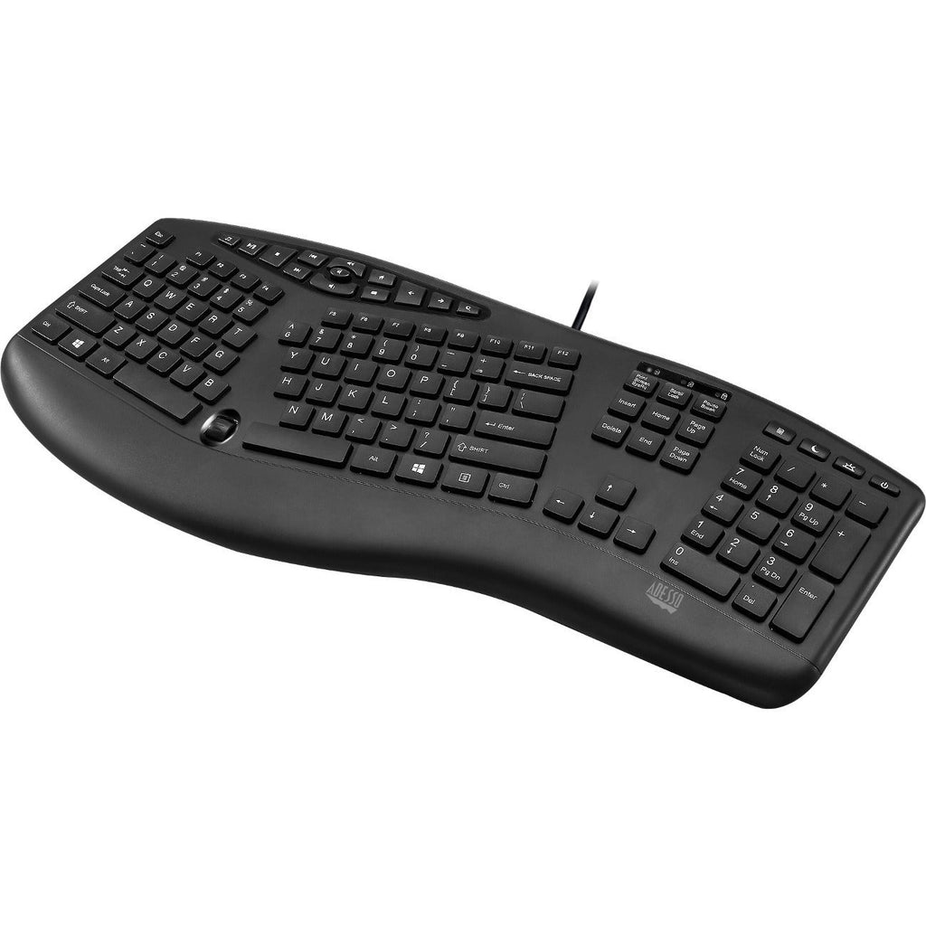 Adesso TruForm Ergonomic Desktop Keyboard - Cable Connectivity - USB Interface - 104 Key Home, Back, Forward, Search, Email, Sleep, Wake-up, Power, Media Player, Calculator, Play/Pause, ... Hot Key(s)...  - AKB-160UB - eCommerce Business Prime