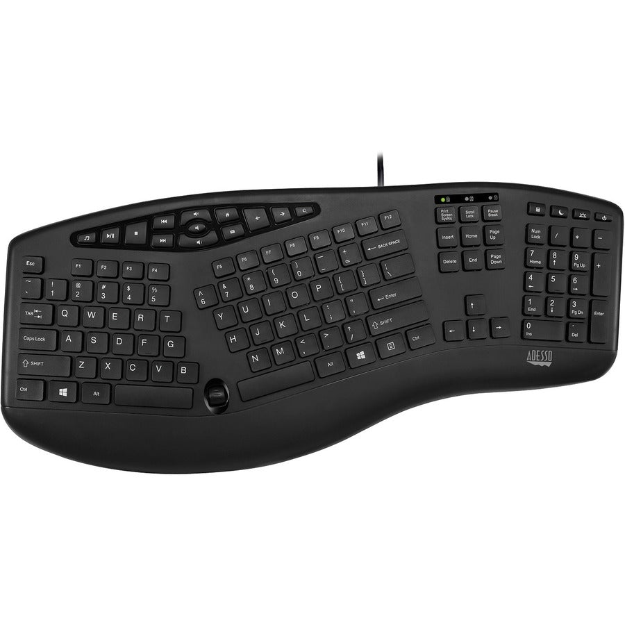 Adesso TruForm Ergonomic Desktop Keyboard - Cable Connectivity - USB Interface - 104 Key Home, Back, Forward, Search, Email, Sleep, Wake-up, Power, Media Player, Calculator, Play/Pause, ... Hot Key(s)...  - AKB-160UB - eCommerce Business Prime