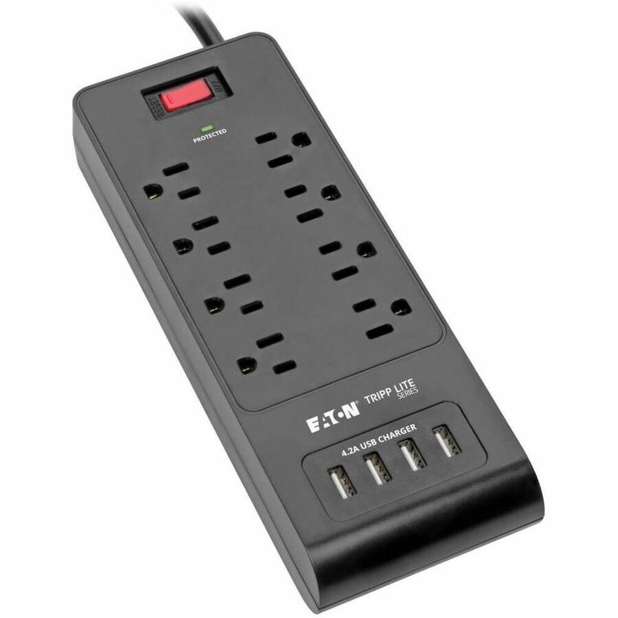 Tripp Lite Surge Protector Power Strip 8-Outlets 4 USB Ports 6ft Cord Black - 8 x NEMA 5-15R, 4 x USB - 1875 VA - 1800 J - 120 V AC Input - TLP864USBB - eCommerce Business Prime