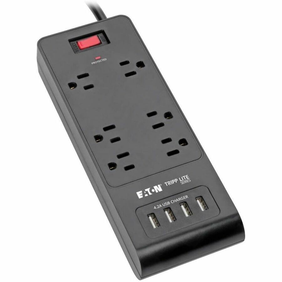 Tripp Lite Surge Protector Power Strip 6-Outlets 4 USB Ports 6ft Cord Black - 6 x NEMA 5-15R, 4 x USB - 1875 VA - 900 J - 120 V AC Input - TLP664USBB - eCommerce Business Prime