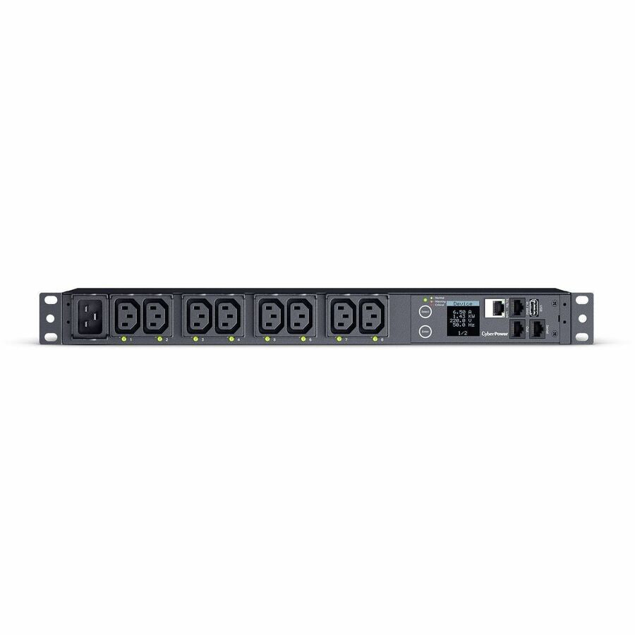 CyberPower PDU41005 Single Phase 100 - 240 VAC 20A Switched PDU - 8 Outlets, 10 ft, IEC-320 C20, Horizontal, 1U, SNMP, LCD, 3YR Warranty - eCommerce Business Prime