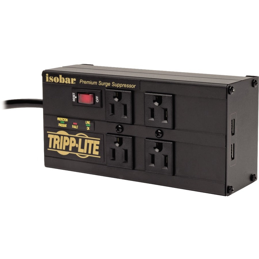 Tripp Lite Isobar Surge Protector Power Strip 4 Outlet 2 USB Charging Ports 8ft Cord - 4 x NEMA 5-15R, 2 x USB - 1440 VA - 3330 J - 120 V AC Input - IBAR4ULTRAUSBB - eCommerce Business Prime