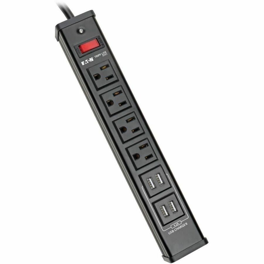 Tripp Lite Surge Protector Power Strip 4-Outlet 4 USB Charging Ports 6ft Cord - 4 x NEMA 5-15R, 4 x USB - 1875 VA - 450 J - 120 V AC Input - TLM446USBB - eCommerce Business Prime