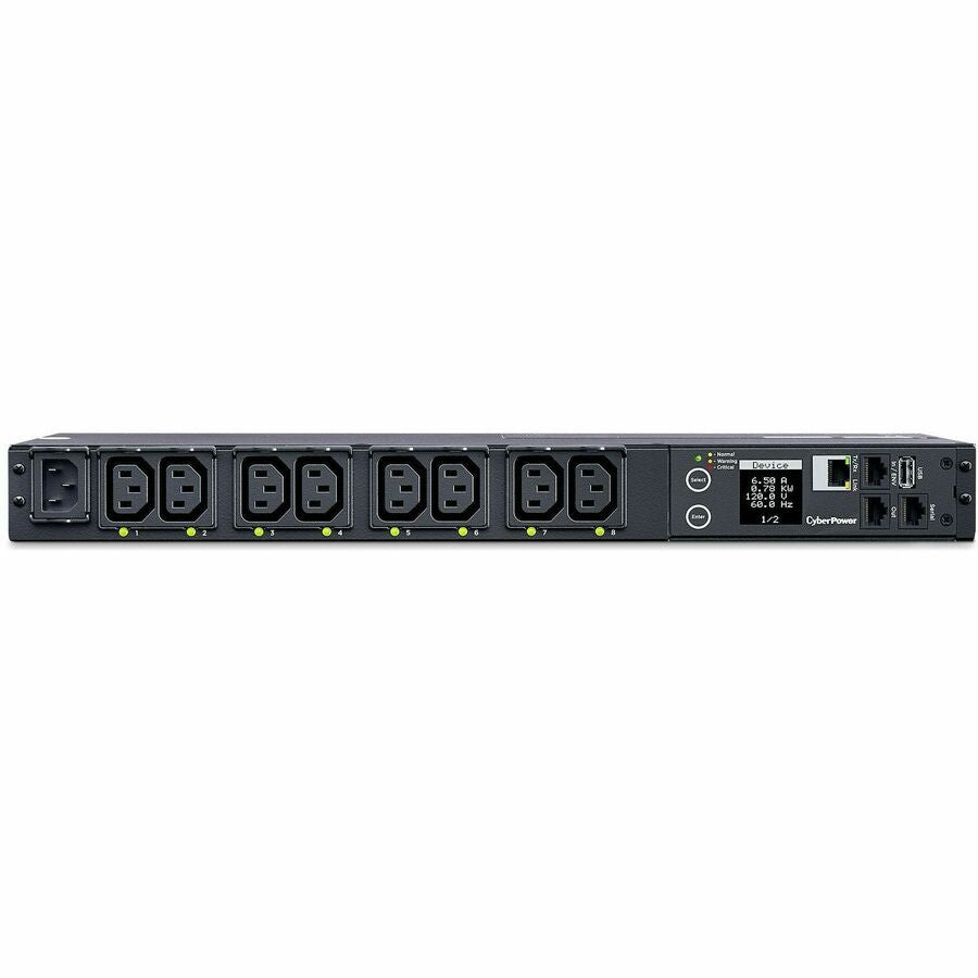 CyberPower PDU41004 Single Phase 100 - 240 VAC 15A Switched PDU - 8 Outlets, 10 ft, IEC-320 C14, Horizontal, 1U, SNMP, LCD, 3YR Warranty - PDU41004 - eCommerce Business Prime
