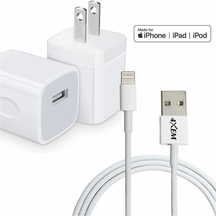 4XEM Wall Charger and 6ft Lightning Cable for Apple iPhone/iPod/iPad Mini, USB AC Power adapter - 5 W, 1A Wall charger with single USB port for Apple iPhones iPads or any smart phone or tablet. - 4XAPPLKIT6 - eCommerce Business Prime