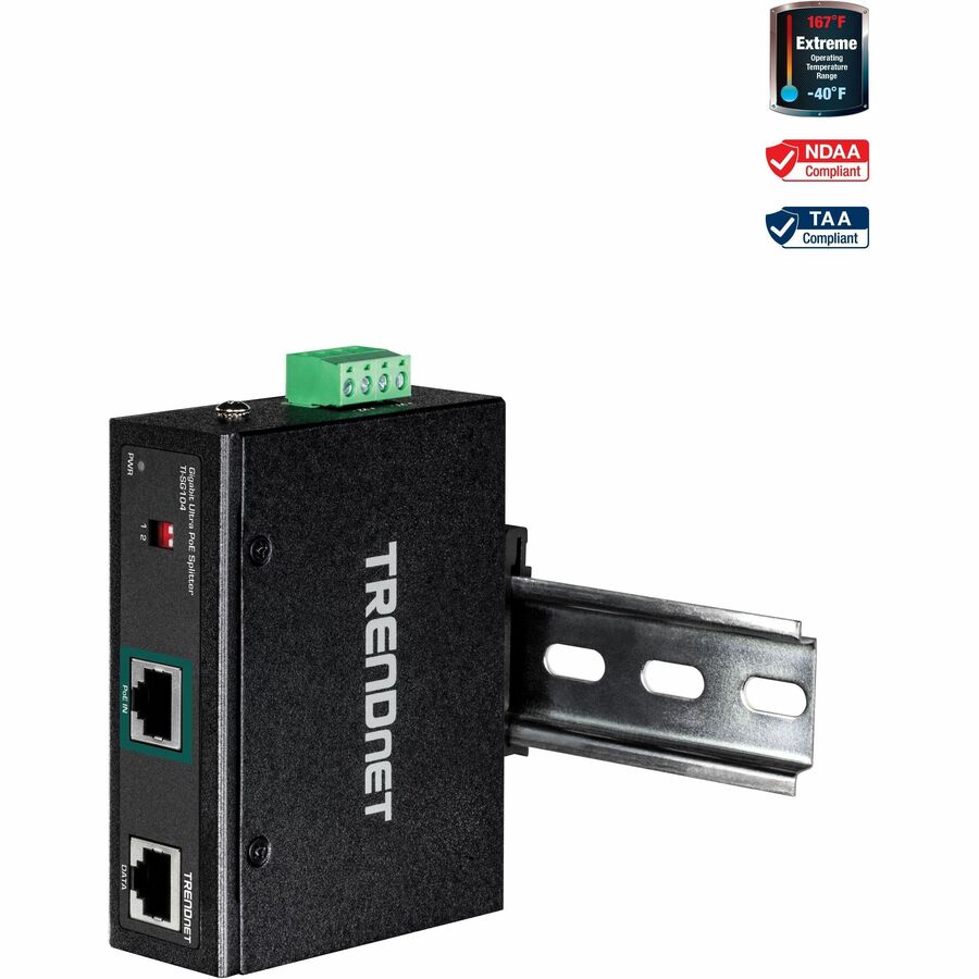 TRENDnet Industrial Gigabit UPoE Splitter, Dual DC Power Outputs, DIN-Rail or Wall-Mountable, Adjustable Voltage Output, TI-SG104 - Industrial Gigabit - TI-SG104 - eCommerce Business Prime