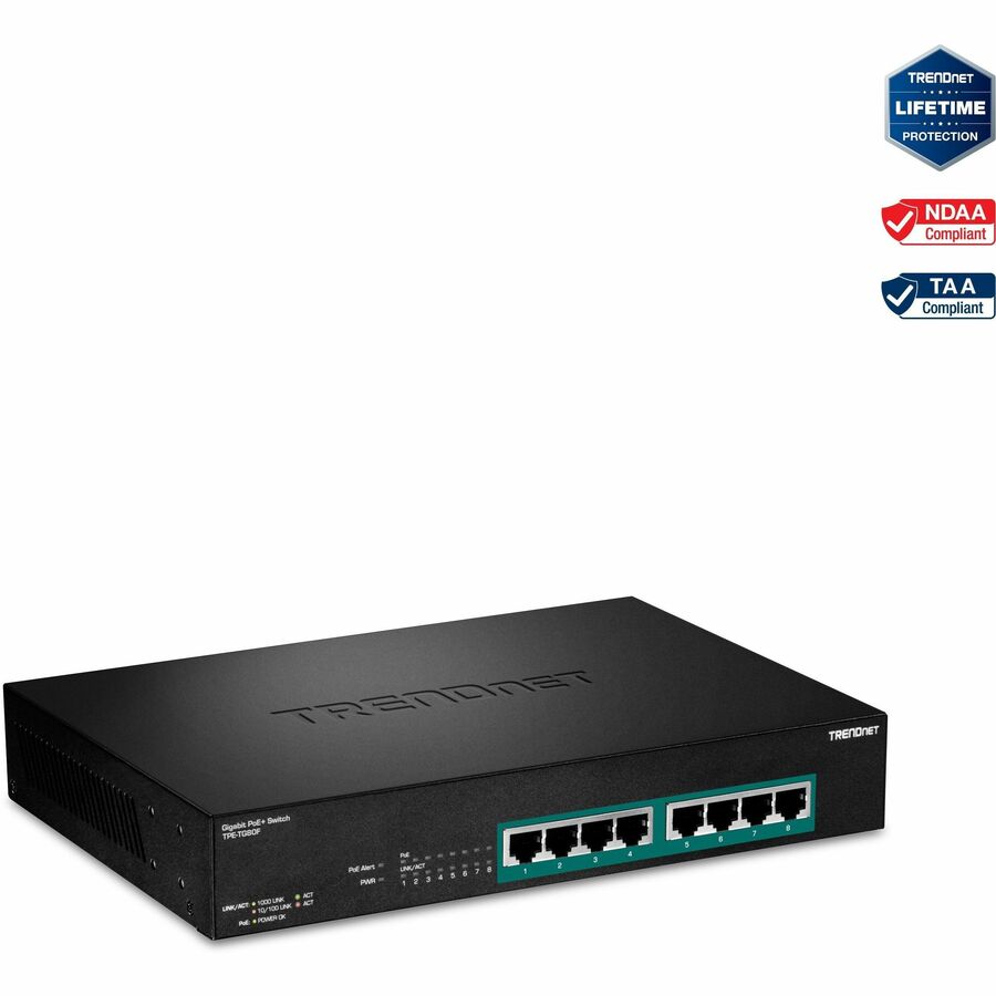 TRENDnet 8-Port Gigabit Full Power Poe+ Switch; 8 x Gigabit PoE+ Ports; 240W Power Budget; 16Gbps Switching Capacity; Rack Mountable; Ethernet Network Switch; Metal; Lifetime Protection; TPE-TG80F - 8...  - TPE-TG80F - eCommerce Business Prime