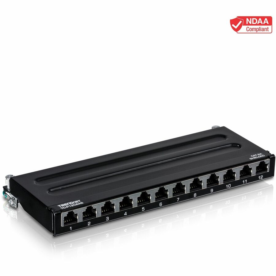 TRENDnet 12-Port Cat6A Shielded Patch Panel, 10G Ready, Cat5e,Cat6,Cat6A Compatible, Metal Housing, Color-Coded Labeling For T568A And T568B Wiring, Cable Management, Wall Mountable, Black, TC-P12C6AS...  - TC-P12C6AS - eCommerce Business Prime
