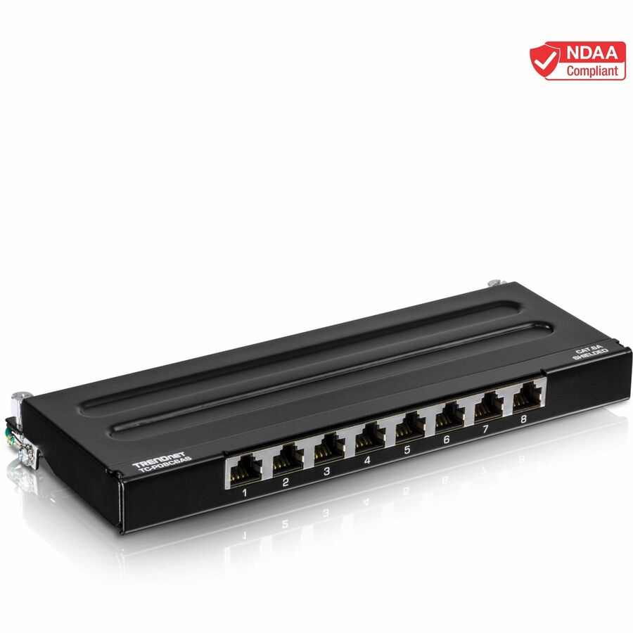 TRENDnet 8-Port Cat6A Shielded Patch Panel, Wall Mount Ready, 10G Ready, Cat5e,Cat6,Cat6A Compatible, Metal Housing, Color-Coded Labeling for T568A & T568B Wiring, Cable Management, Black, TC-P08C6AS ...  - TC-P08C6AS - eCommerce Business Prime