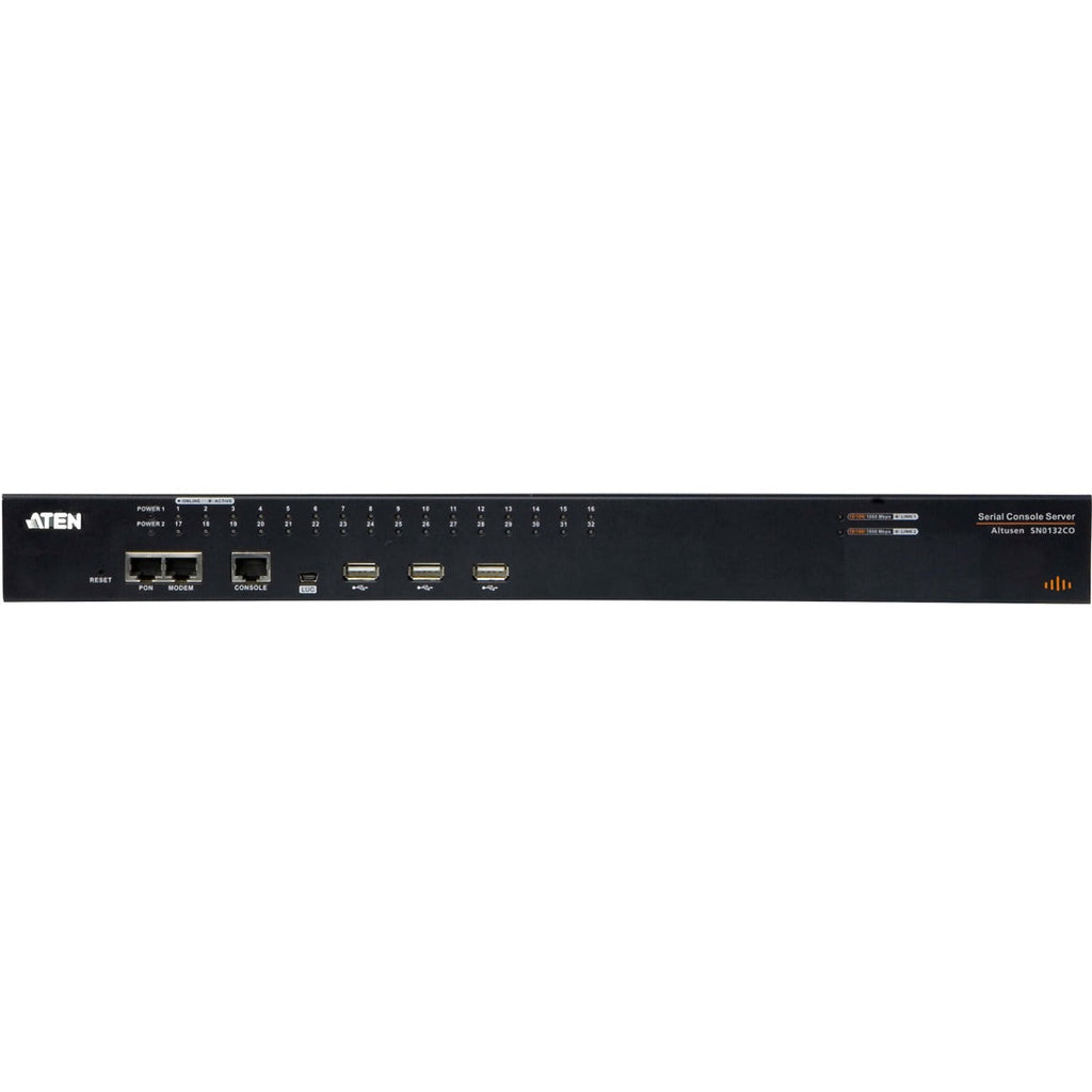 ATEN 32-Port Serial Console Server with Dual Power/LAN - Twisted Pair - 2 x Network (RJ-45) x USB - 32 x Serial Port - 10/100/1000Base-T - Gigabit Ethernet - Rack-mountable, Desktop - SN0132CO - eCommerce Business Prime