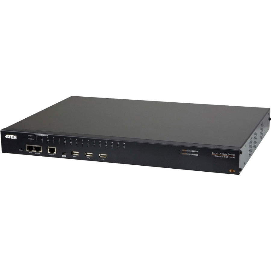 ATEN 32-Port Serial Console Server with Dual Power/LAN - Twisted Pair - 2 x Network (RJ-45) x USB - 32 x Serial Port - 10/100/1000Base-T - Gigabit Ethernet - Rack-mountable, Desktop - SN0132CO - eCommerce Business Prime