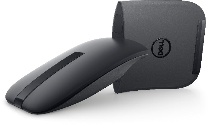 Black computer mouse with Dell logo on a white background