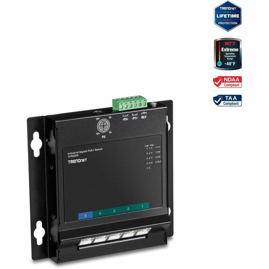 TRENDnet 5-Port Industrial Gigabit Poe+ Wall-Mounted Front Access Switch; 5X Gigabit Poe+ Ports; DIN-Rail Mount; 48 ?57V DC Power Input; IP30; 120W Poe Budget;Lifetime Protection; TI-PG50F - 5-Port In...  - TI-PG50F - eCommerce Business Prime