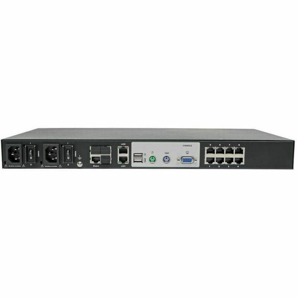 Tripp Lite Cat5 KVM Switch Over IP 8-Port w/ Virtual Media 2 Users 1URM TAA - 8 Computer(s) - 1 Local User(s) - 1 Remote User(s) - 11 x Network (RJ-45) - 2 x PS/2 Port - 6 x USB1 x VGA - Rack-mountabl...  - B064-008-01-IPG - eCommerce Business Prime