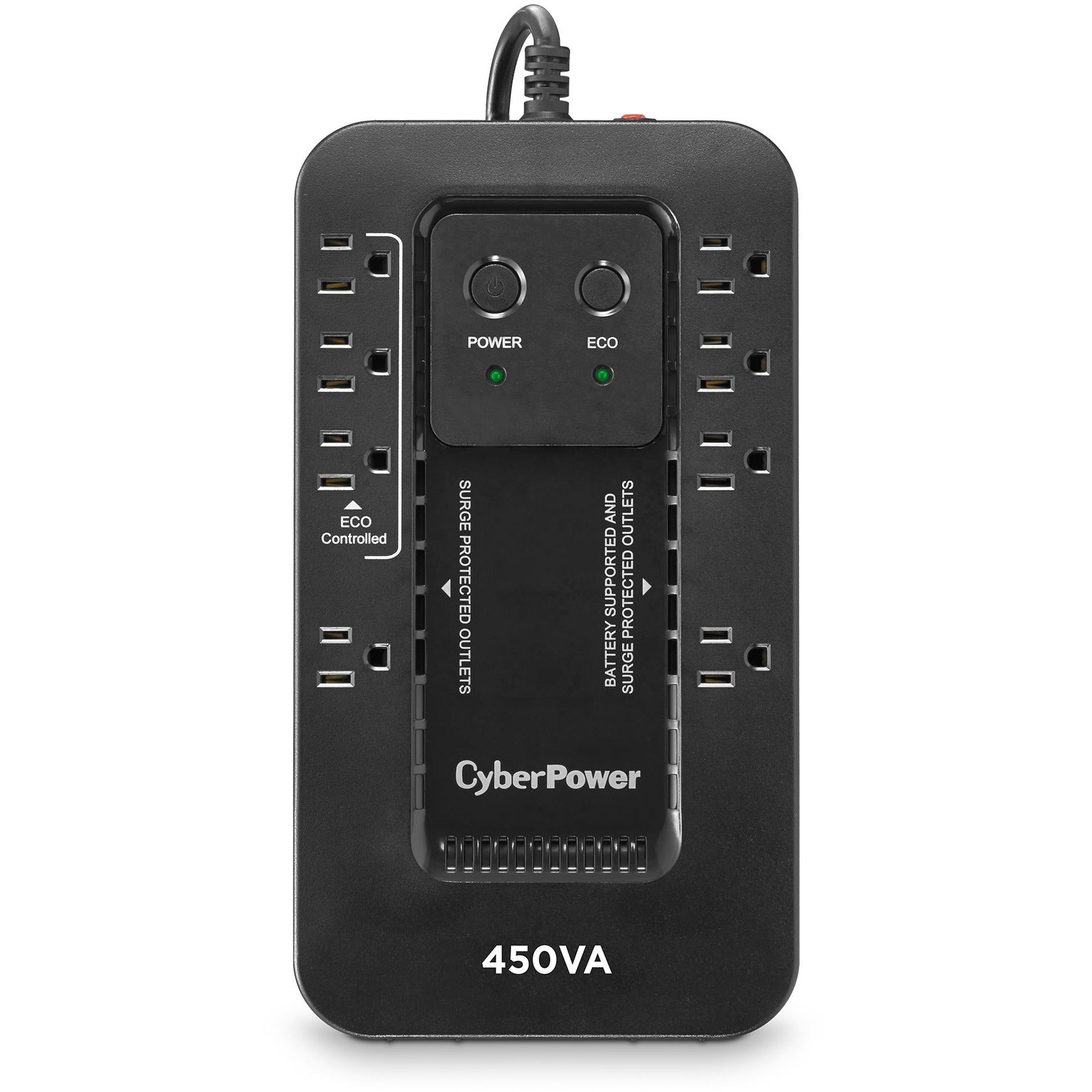 CyberPower EC450G Ecologic UPS Systems - 450VA/260W, 120 VAC, NEMA 5-15P, Compact, 8 Outlets, PowerPanel&reg; Personal, $100000 CEG, 3YR Warranty - EC450G - eCommerce Business Prime