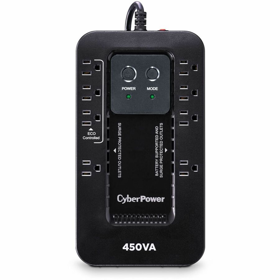 CyberPower EC450G Ecologic UPS Systems - 450VA/260W, 120 VAC, NEMA 5-15P, Compact, 8 Outlets, PowerPanel&reg; Personal, $100000 CEG, 3YR Warranty - EC450G - eCommerce Business Prime