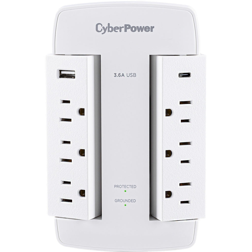 CyberPower CSP600WSURC5 Professional 6 - Outlet Surge with 900 J - NEMA 5-15P, Wall Tap, 2 - 3.6 Amps (Shared) USB, Lifetime Warranty - CSP600WSURC5 - eCommerce Business Prime